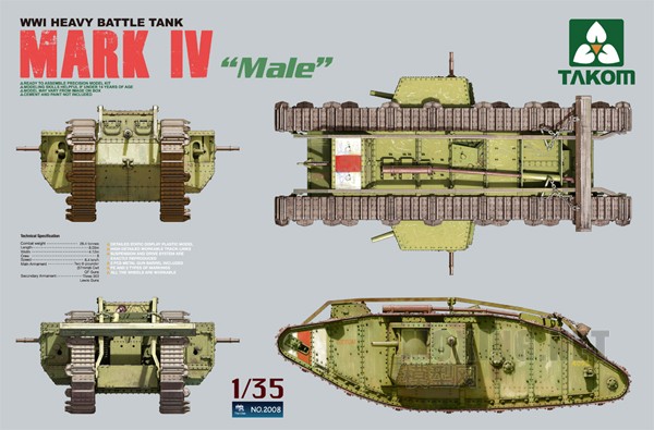 对比评测]TAKOM(三花)(2008)VS 田宫(30057)-1/35英国MK.IV(雄性)坦克