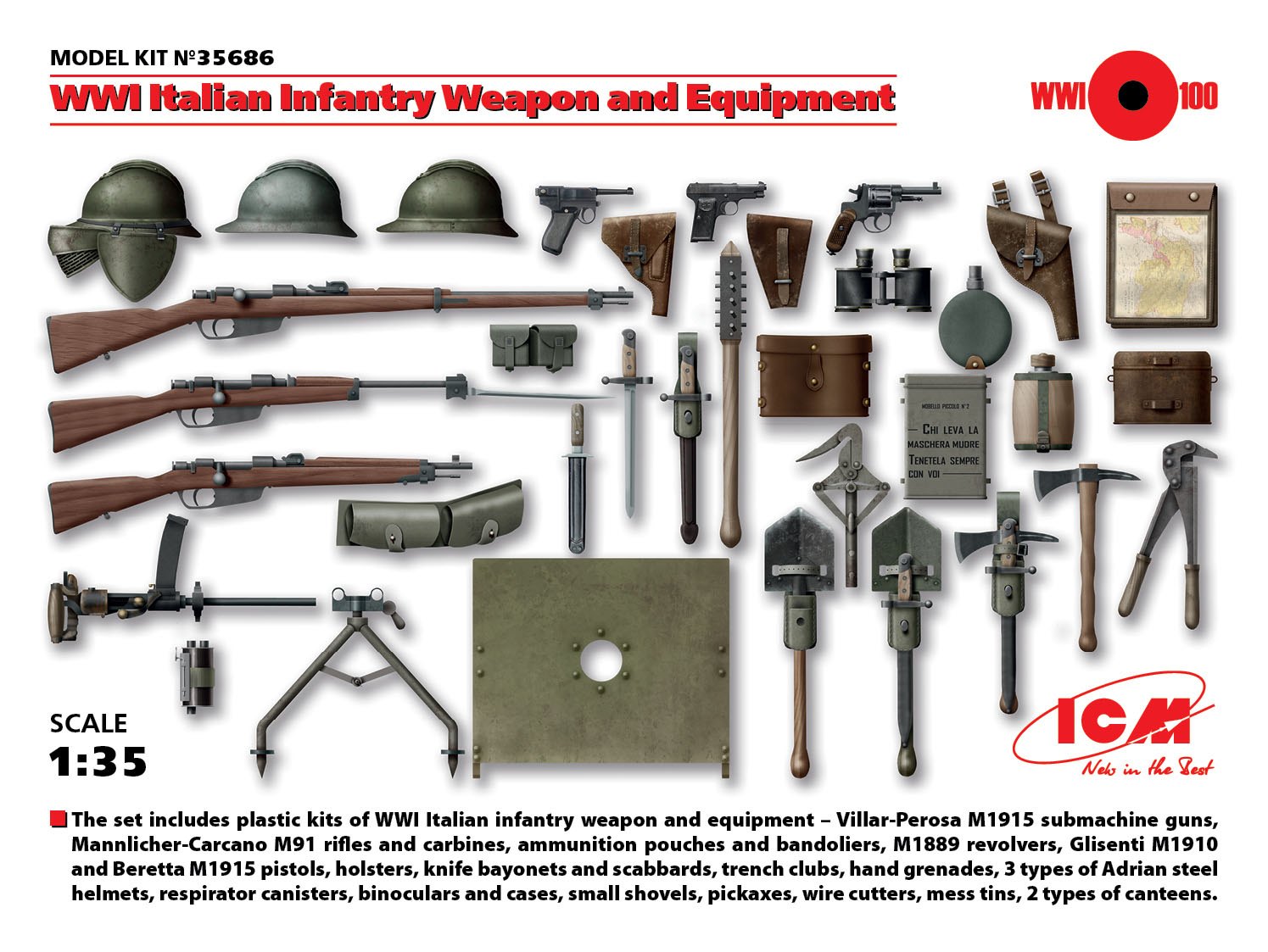 icm新品-1/35一战意大利士兵武器及装备(35686)