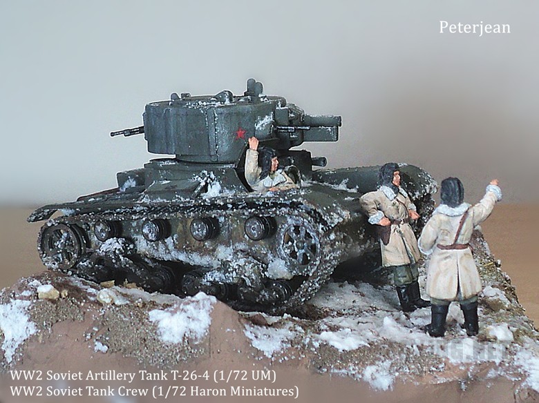 WW2 Soviet Artillery Tank T-26-4 and Tank Crew (1/72)