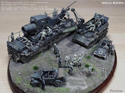 WW2 German 60cm MORSER KARL , MUNITIONSPANZER IV , Kfz.2 , Kubelwagen (1/72)